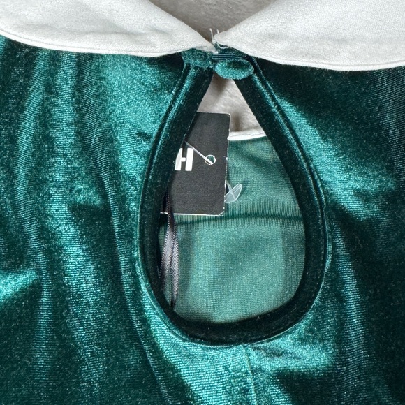 NWT Disney Mickey Mouse Holiday Green Velvet Long Sleeve White Collared Dress 0 - Picture 14 of 16